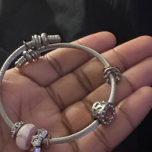 Silver and Pink Beaded Bracelet